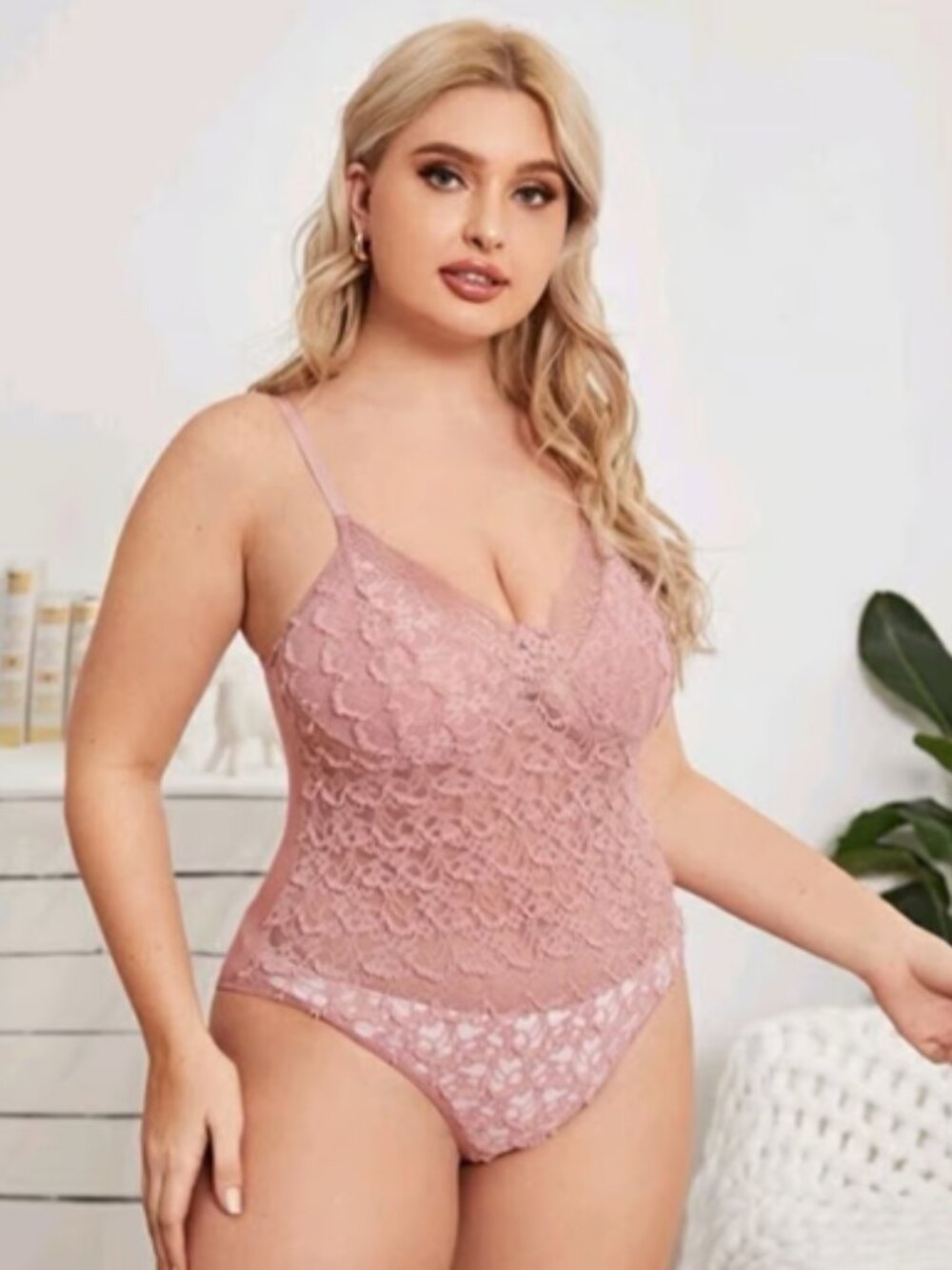 Nude pink lace Bodysuit lingerie plus 3X